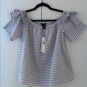 AQUA Striped Off-the-Shoulder Blouse